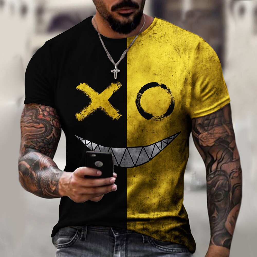 XOXO 패턴 3D 프린트 오버사이즈 티셔츠, 트렌드 남성 스트리트 캐주얼 스포츠 셔츠, 남성 패션 라운드넥 짧은 소매 티셔츠, 여름